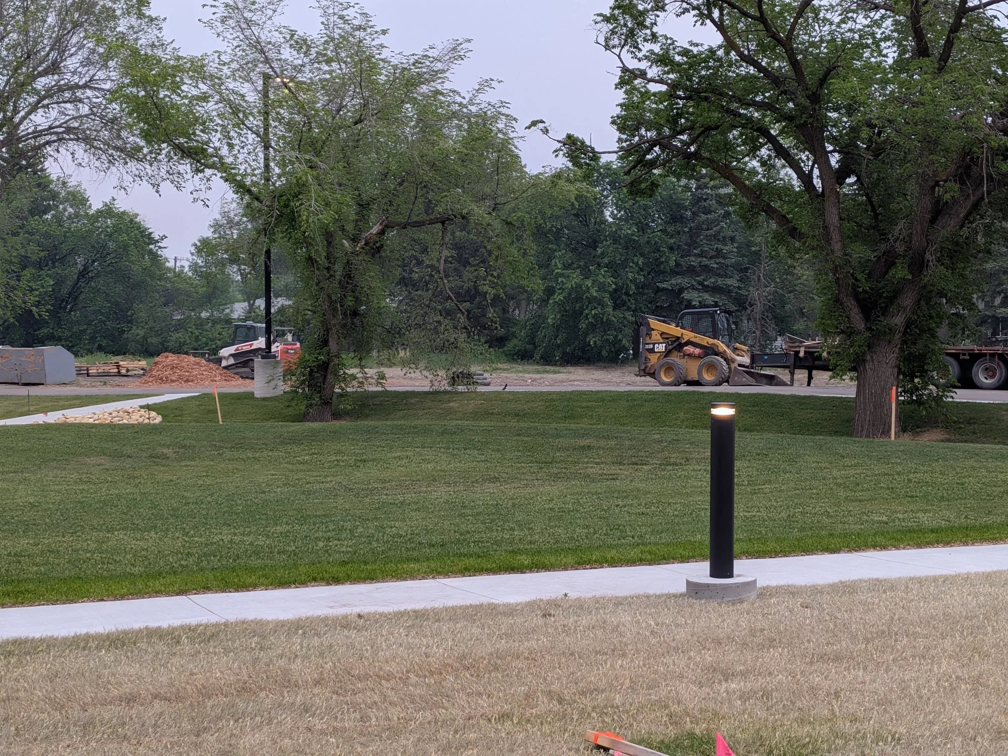 Landscape work area and equipment on site